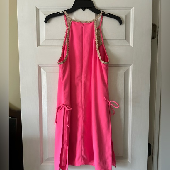 Lilly Pulitzer Pearl Romper, hot pink with gold detail, skort, size 8, Barbie - Picture 7 of 9